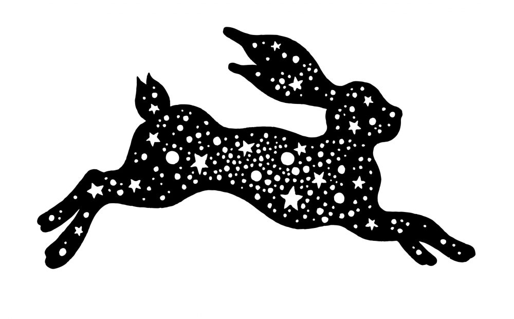 Rabbit vector. Chinese bunny. Moon hare. Easter silhouette of jumping rabbit animal. New year art. Chinese culture black icon sketch. Cute isolated running bunny shape. Festival drawing illustration